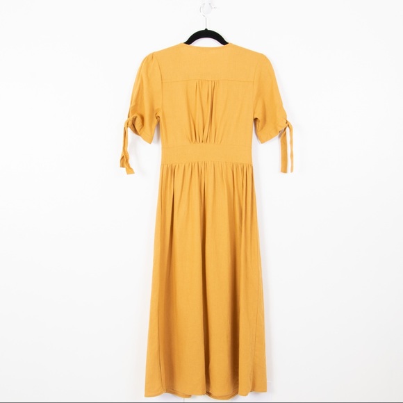 Rebellion Mustard Button Down Linen Midi Dress - Picture 6 of 8